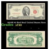 1953B $2 Red Seal United States Note Grades xf