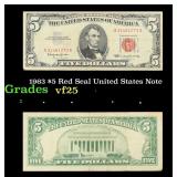 1963 $5 Red Seal United States Note Grades vf+