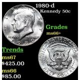 1980-d Kennedy Half Dollar 50c Grades GEM++ Unc