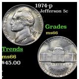 1974-p Jefferson Nickel 5c Grades GEM+ Unc