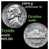 1964-p Jefferson Nickel 5c Grades GEM+ Unc