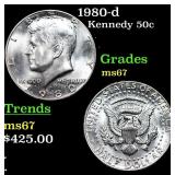 1980-d Kennedy Half Dollar 50c Grades GEM++ Unc