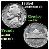 1964-d Jefferson Nickel 5c Grades GEM+ Unc