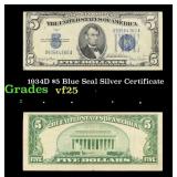 1934D $5 Blue Seal Silver Certificate Grades vf+