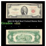 1963 $5 Red Seal United States Note Grades vf+