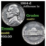 1964-d Jefferson Nickel 5c Grades GEM+ Unc