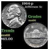 1964-p Jefferson Nickel 5c Grades GEM+ Unc