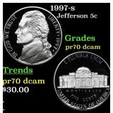 Proof 1997-s Jefferson Nickel 5c Grades GEM++ Proo