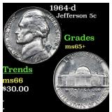 1964-d Jefferson Nickel 5c Grades GEM+ Unc