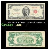 1953 $2 Red Seal United States Note Grades vf++