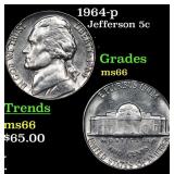 1964-p Jefferson Nickel 5c Grades GEM+ Unc