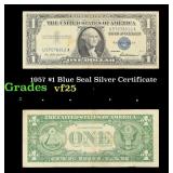 1957 $1 Blue Seal Silver Certificate Grades vf+
