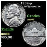 1964-p Jefferson Nickel 5c Grades GEM+ Unc