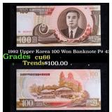 1992 Upper Korea 100 Won Banknote P# 43a Grades Ge