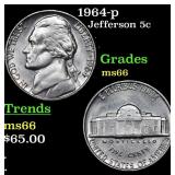 1964-p Jefferson Nickel 5c Grades GEM+ Unc