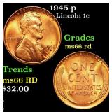 1945-p Lincoln Cent 1c Grades GEM+ Unc RD