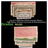 Lot of 5 Japanese WWII Invasion Money "JIM" Notes,
