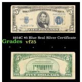 1934C $5 Blue Seal Silver Certificate Grades vf+