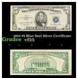 1953 $5 Blue Seal Silver Certificate Grades vf+