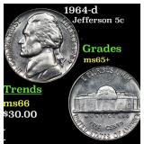 1964-d Jefferson Nickel 5c Grades GEM+ Unc