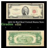 1953 $2 Red Seal United States Note Grades vf++