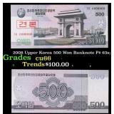 2008 Upper Korea 500 Won Banknote P# 63s;  Grades