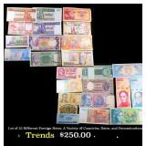 Lot of 25 Different Foreign Notes, A Variety of Co