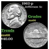 1962-p Jefferson Nickel 5c Grades GEM+ Unc