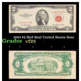 1953 $2 Red Seal United States Note Grades vf+