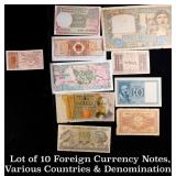 Lot of 10 Foreign Currency Notes, Various Countrie