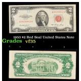 1953 $2 Red Seal United States Note Grades vf++
