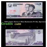 2002 Upper Korea 5 Won Banknote P# 58s, Specimen G