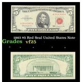 1963 $5 Red Seal United States Note Grades vf+