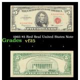 1963 $5 Red Seal United States Note Grades vf+