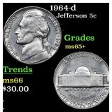 1964-d Jefferson Nickel 5c Grades GEM+ Unc