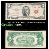 1953 $2 Red Seal United States Note Grades vf+