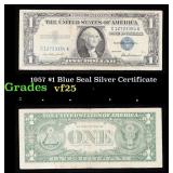 1957 $1 Blue Seal Silver Certificate Grades vf+