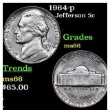 1964-p Jefferson Nickel 5c Grades GEM+ Unc