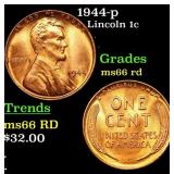 1944-p Lincoln Cent 1c Grades GEM+ Unc RD