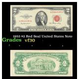 1953 $2 Red Seal United States Note Grades vf++