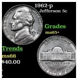 1962-p Jefferson Nickel 5c Grades GEM+ Unc