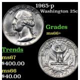 1965-p Washington Quarter 25c Grades GEM++ Unc