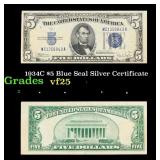 1934C $5 Blue Seal Silver Certificate Grades vf+