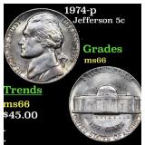 1974-p Jefferson Nickel 5c Grades GEM+ Unc