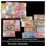 Lot of 25 Different Foreign Notes, A Variety of Co