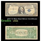 1957 $1 Blue Seal Silver Certificate Grades vf+
