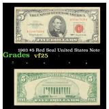 1963 $5 Red Seal United States Note Grades vf+