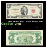 1953 $2 Red Seal United States Note Grades vf++