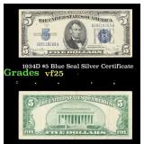 1934D $5 Blue Seal Silver Certificate Grades vf+