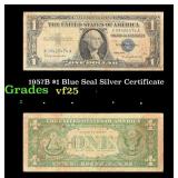 1957B $1 Blue Seal Silver Certificate Grades vf+
